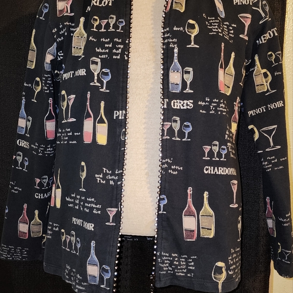 Vintage Jess & Jane French Terry Jacket Small Zip Front Wine Bottle Theme Blue - Picture 5 of 8